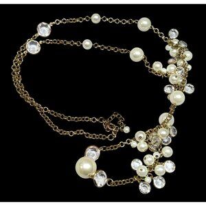 Elegant Glam Faux Pearl Cluster Gold Tone Opera Necklace